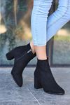 Mida Shoes Biya Siyah Süet Topuklu Kadın Bot