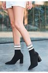 Mida Shoes Cara Siyah Triko Topuklu Kadın Bot