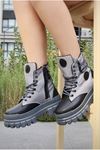 Mida Shoes Ciera Siyah Deri Gri Detaylı Bot