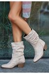 Mida Shoes Dior Bej Süet Topuklu Kadın Bot