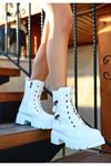 Mida Shoes Elina Beyaz Deri Bağcıklı Kadın Bot