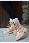Mida Shoes Epeo Nude Deri Bağcıklı Kadın Bot