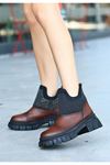 Mida Shoes Feed Taba Deri Boncuk İşlemeli Kadın Bot