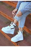 Mida Shoes Hadle Beyaz Taba Deri Detaylı Bağcıklı Bot