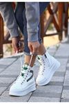 Mida Shoes Hadle Beyaz Yeşil Deri Detaylı Bağcıklı Bot