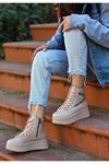 Mida Shoes Hadle Nude Lila Deri Detaylı Bağcıklı Bot