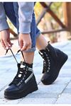 Mida Shoes Hadle Siyah Beyaz Deri Detaylı Bağcıklı Bot