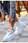 Mida Shoes Hadle Beyaz Turuncu Deri Detaylı Bağcıklı Bot