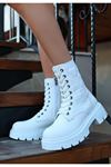 Mida Shoes Jtoy Beyaz Deri Bağcıklı Kadın Bot