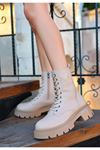 Mida Shoes Jtoy Nude Deri Bağcıklı Kadın Bot