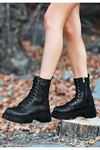 Mida Shoes Jtoy Siyah Deri Bağcıklı Kadın Bot