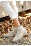 Mida Shoes Kean Bej Süet Bağcıklı Kadın Bot
