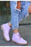 Mida Shoes Kean Lila Süet Bağcıklı Kadın Bot