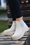 Mida Shoes Koly Bej Deri Lastikli Kadın Botu