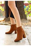 Mida Shoes Krist Taba Süet Topuklu Kadın Bot