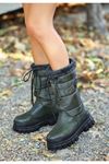 Mida Shoes JELİNA Haki Deri Bağcıklı Detaylı Kadın Kar Botu