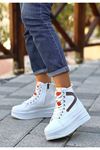 Mida Shoes Hadle Beyaz Turuncu Deri Detaylı Bağcıklı Bot