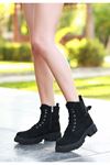 Mida Shoes Life Siyah Süet Desenli Bağcıklı Kadın Bot