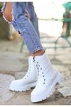 Mida Shoes Lisa Beyaz Deri Bağcıklı Kadın Bot