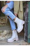 Mida Shoes Lisa Nude Deri Bağcıklı Kadın Bot
