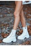 Mida Shoes Lyri Beyaz Deri Bağcıklı Kadın Bot