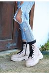 Mida Shoes Mace Nude Deri Bağcıklı Kadın Bot