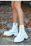 Mida Shoes Mibay Beyaz Deri Bağcıklı Kadın Bot
