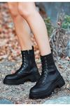 Mida Shoes Mibay Siyah Deri Bağcıklı Kadın Bot