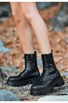 Mida Shoes Mibay Siyah Rugan Bağcıklı Kadın Bot