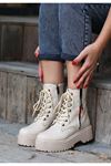 Mida Shoes Morj Bej Deri Bağcıklı Kadın Bot