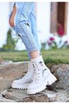 Mida Shoes Rega Bej Deri Bağcıklı Kadın Bot
