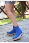 Mida Shoes Resi Mavi Süet Bağcıklı Kadın Bot
