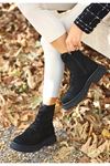 Mida Shoes Resi Siyah Süet Bağcıklı Kadın Bot