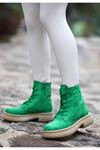 Mida Shoes Resi Yeşil Süet Bağcıklı Kadın Bot