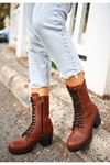 Mida Shoes Robinat Taba Deri Bağcıklı Kadın Postal