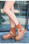 Mida Shoes Roge Taba Deri Kemerli Kadın Bot