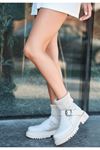 Mida Shoes Roge Ten Deri Kemerli Kadın Bot