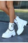 Mida Shoes Shya Beyaz Deri Bağcıklı Kadın Bot