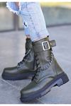 Mida Shoes Shya Haki Deri Bağcıklı Kadın Bot