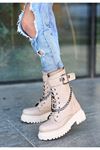Mida Shoes Shya Nude Deri Bağcıklı Kadın Bot