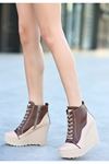 Mida Shoes Meri Ten Taba Deri Bağcıklı Dolgu Topuk Bot