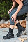 Mida Shoes Tess Siyah Deri Bağcıklı Kadın Bot