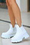 Mida Shoes Jati Beyaz Deri Dolgu Topuk Kadın Bot