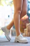 ERBTERİ Teri Bej Deri Desenli Spor Bayan Sneakers