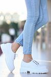 ERBTERİ Teri Beyaz Deri Desenli Spor Bayan Sneakers