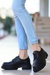 ERBTERİ Teri Siyah Deri Spor Bayan Sneakers
