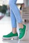 ERBTERİ Teri Yeşil Deri Desenli Spor Bayan Sneakers