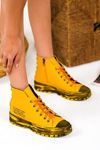 ERBERİCA Sarı Deri Bayan Sneaker Bağcıklı Bot