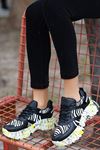 ERBFUNİE Siyah Leopar Desenli Deri Bayan Detaylı Bağcıklı Spor Ayakkabı