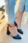 Mida Shoes Y148 Siyah Deri Taşlı Kadın Topuklu Ayakkabı
